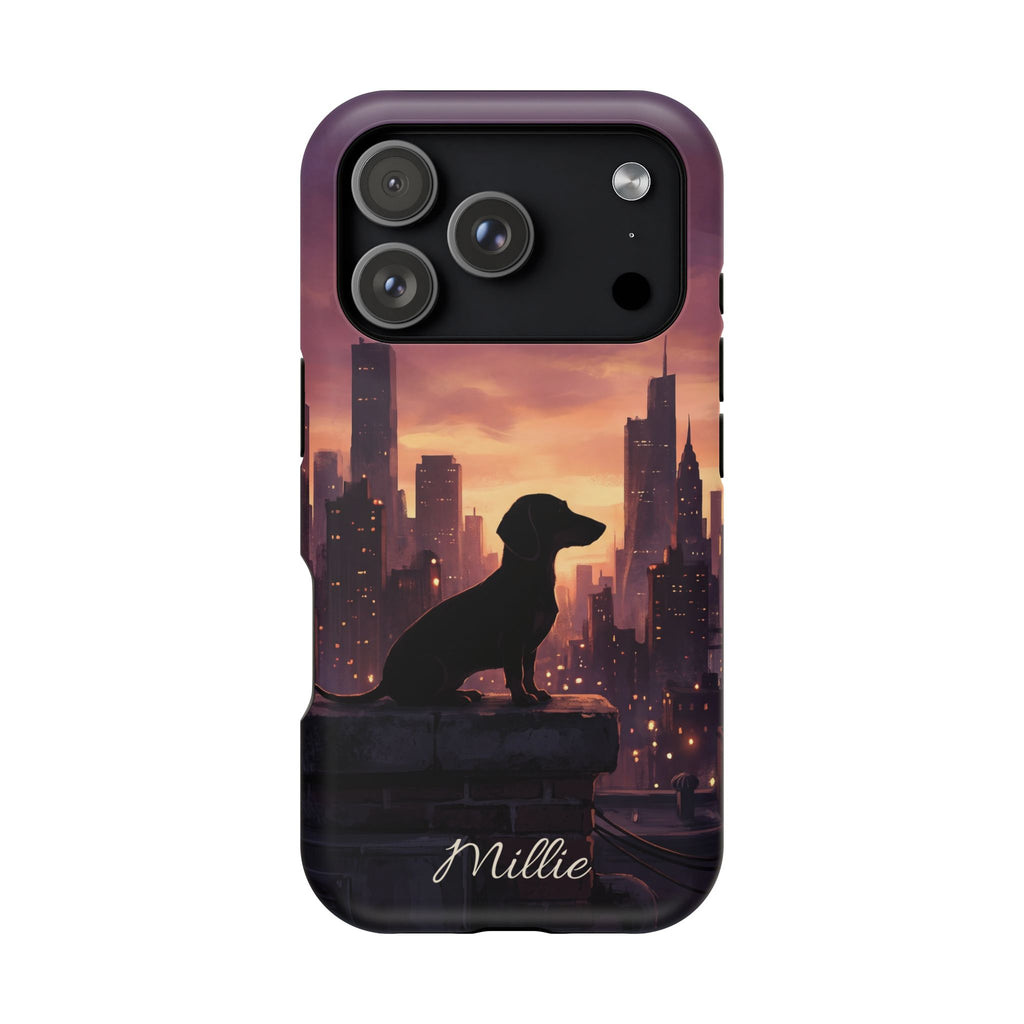 Personalized Dachshund City Skyline Phone Case — Wireless Charging Cover