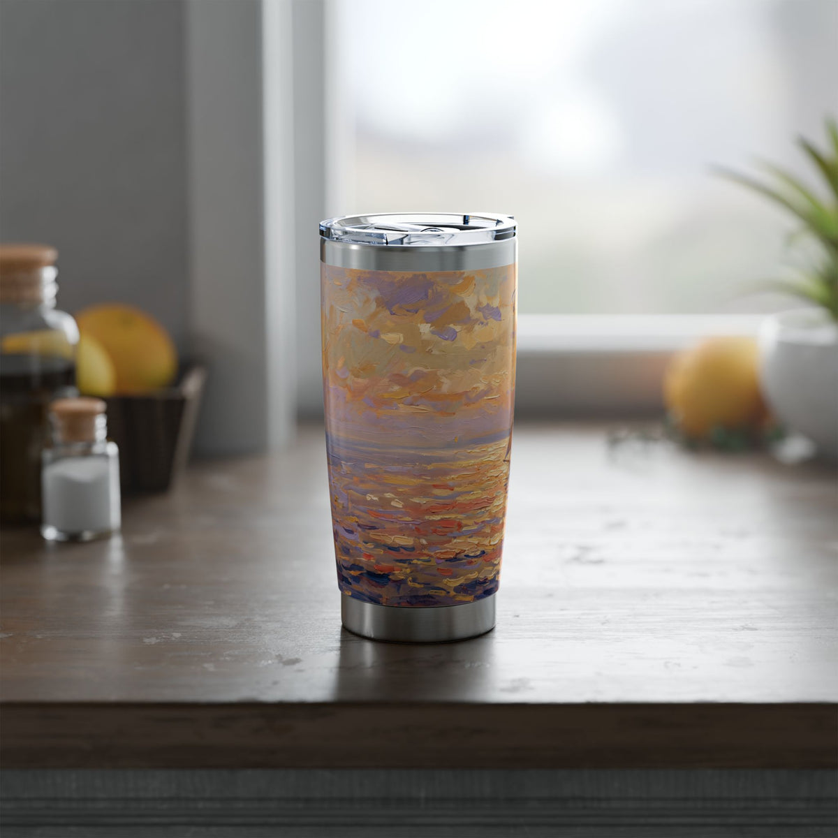 Sailing Personalized Tumbler | Impressionist Sunset Art — 20 oz Stainless Travel Mug