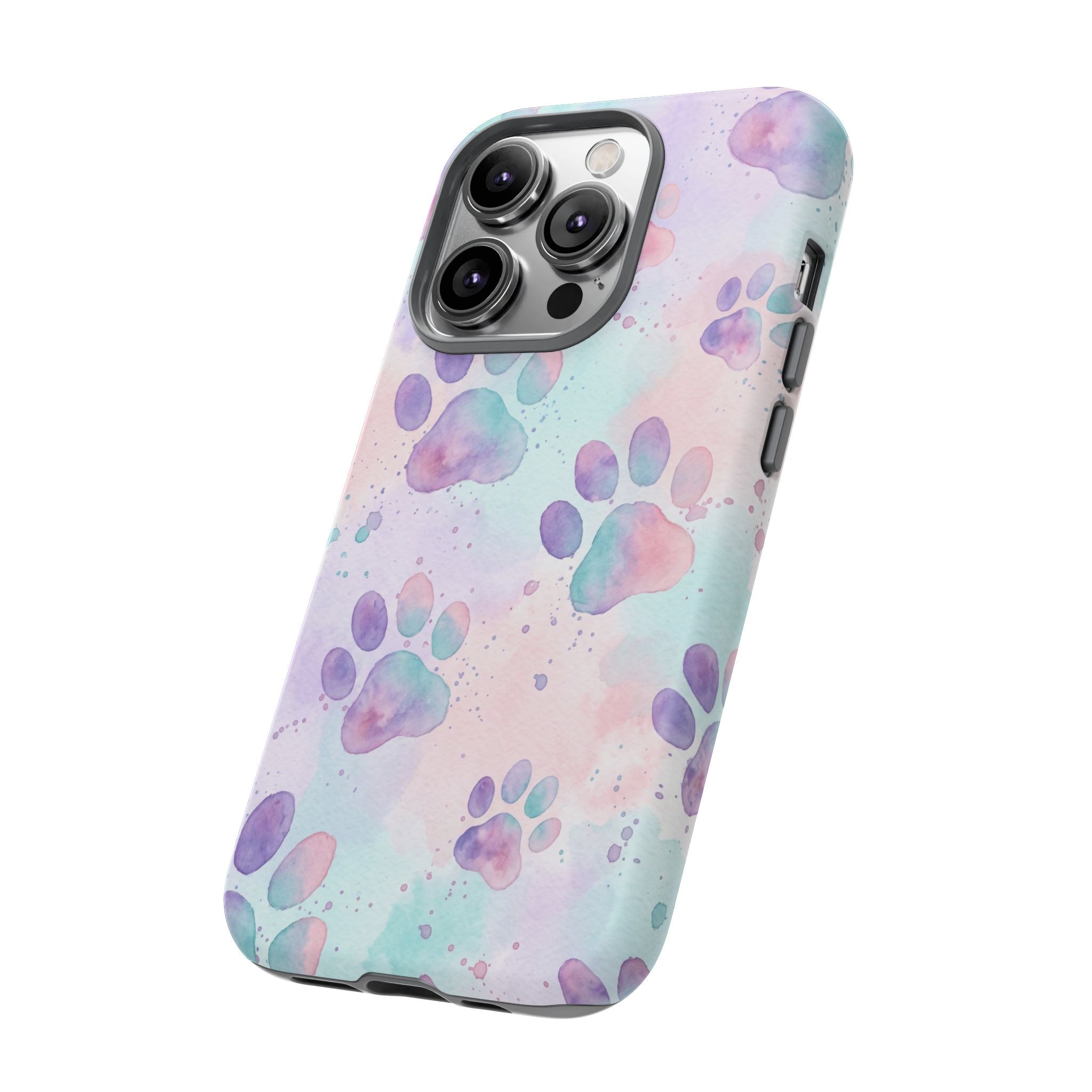 Watercolor Paw Print Phone Case | Pastel Purple, Teal & Pink Artistic Pattern | Samsung & iPhone