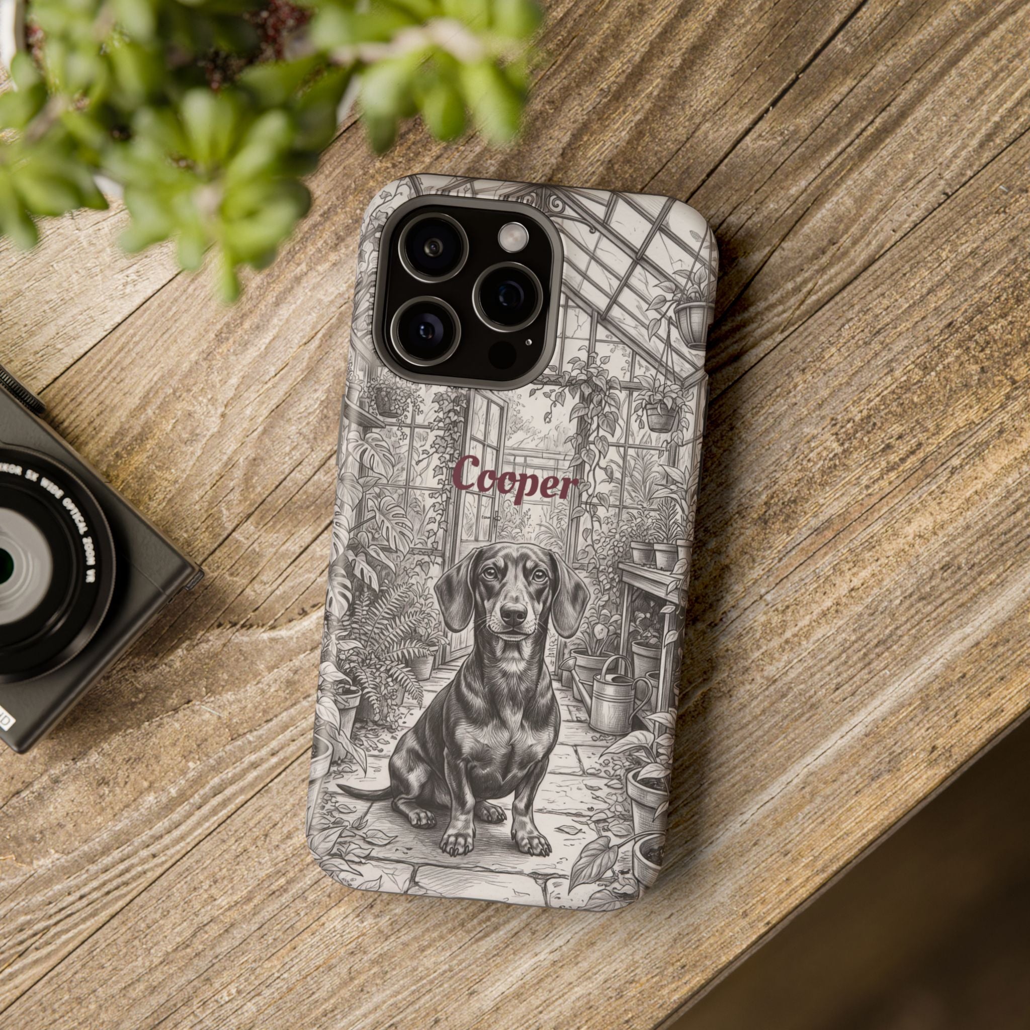 Personalized Dachshund Vintage Greenhouse Phone Case — Wireless Charging Cover