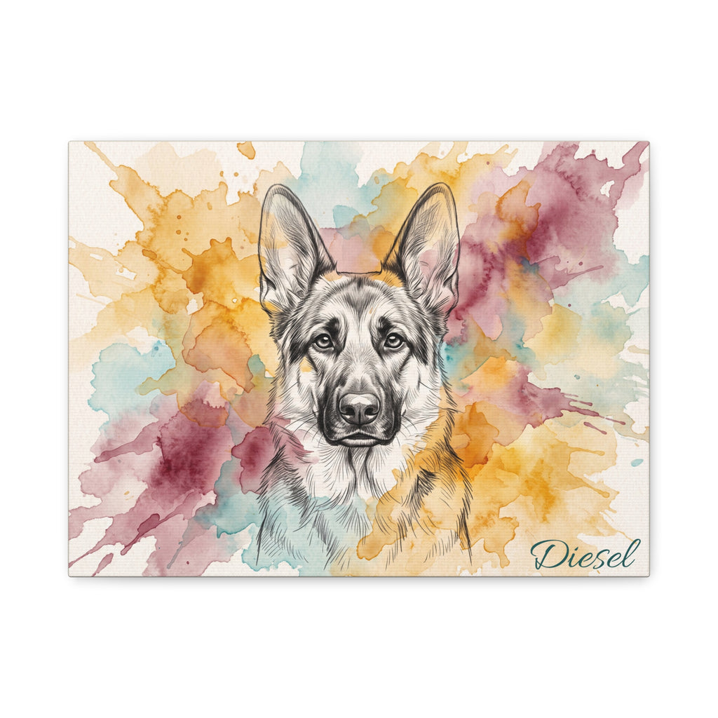 German Shepherd Personalized Canvas | Watercolor Splash Sketch Wall Art