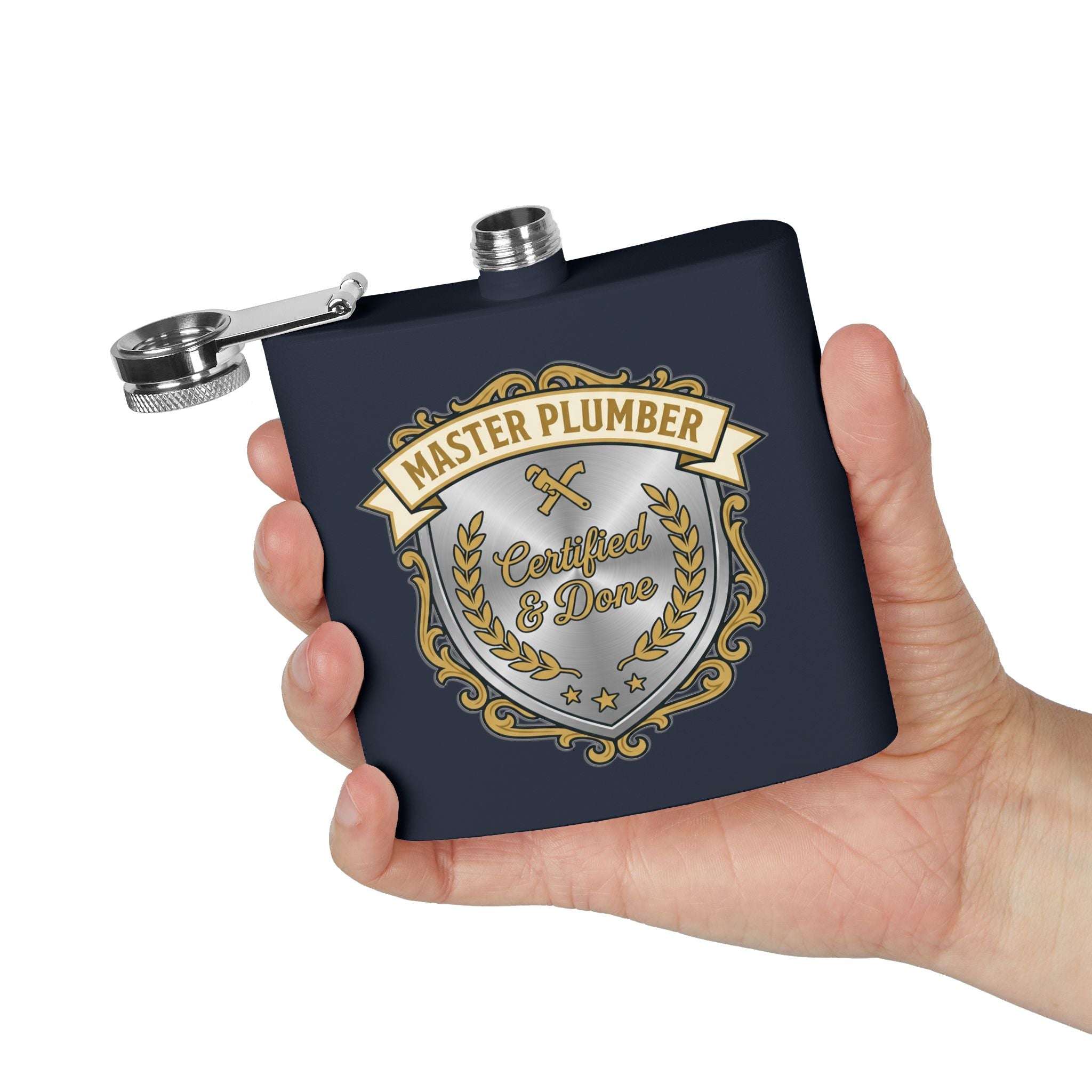 Flask — "Master Plumber" 6oz Stainless Steel Hip Flask