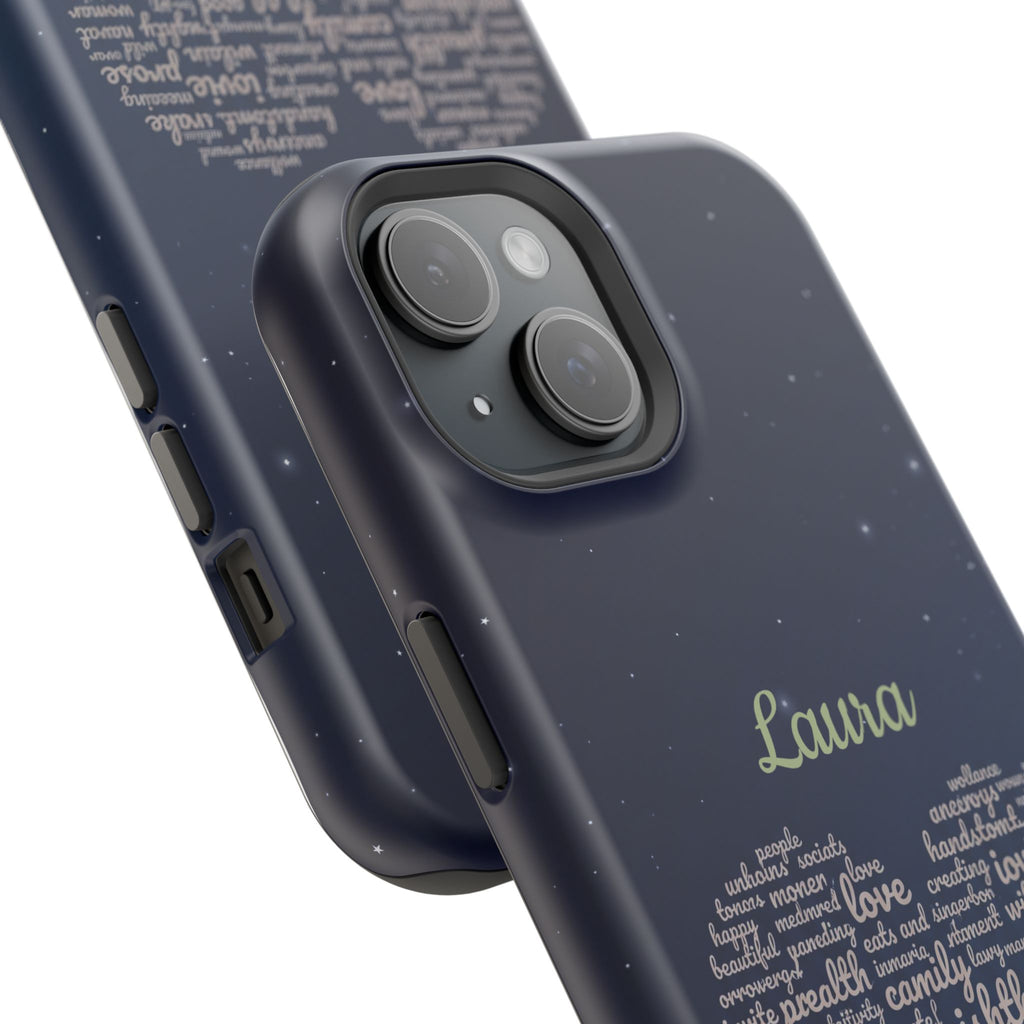 Personalized Teacher Heart Word Art Phone Case — Navy Wireless Charging Cover