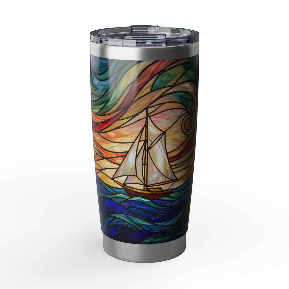 Sailing Tumbler | Stained Glass Swirl Art — 20 oz Stainless Travel Mug