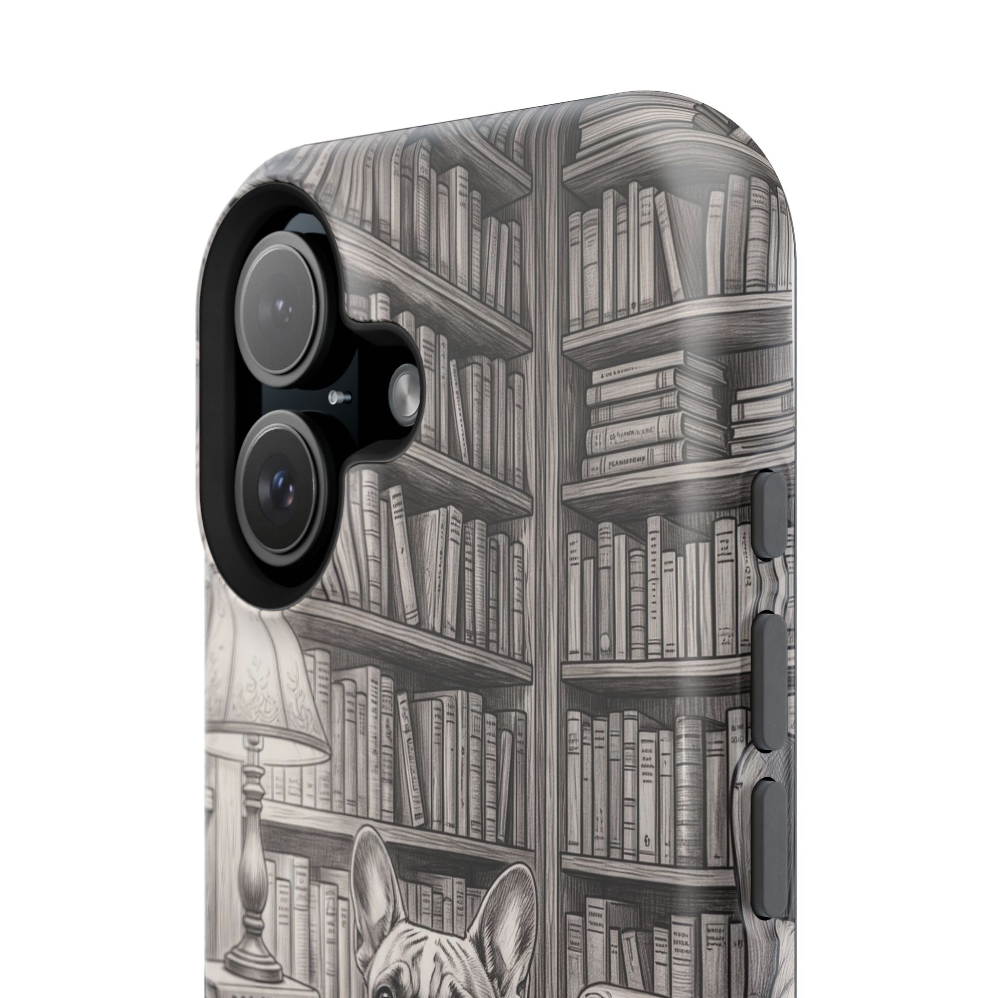 Personalized French Bulldog Library Study Phone Case — Wireless Charging Cover