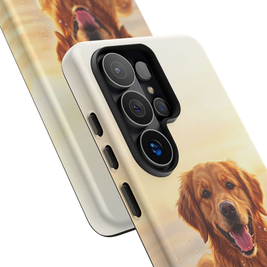 Golden Retriever Splashing in Water Phone Case | Joyful Dog at Golden Hour | iPhone & Samsung