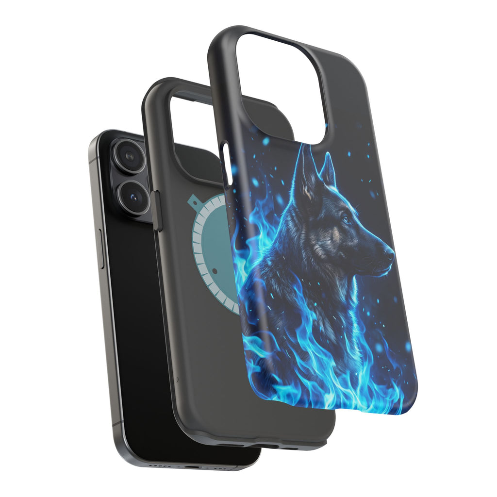 German Shepherd Phone Case | Blue Flame Art — Tough Magnetic Case with Wireless Charging