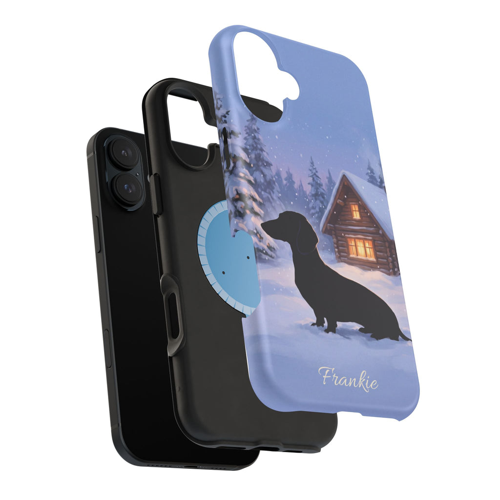 Personalized Dachshund Winter Cabin Phone Case — Wireless Charging Cover