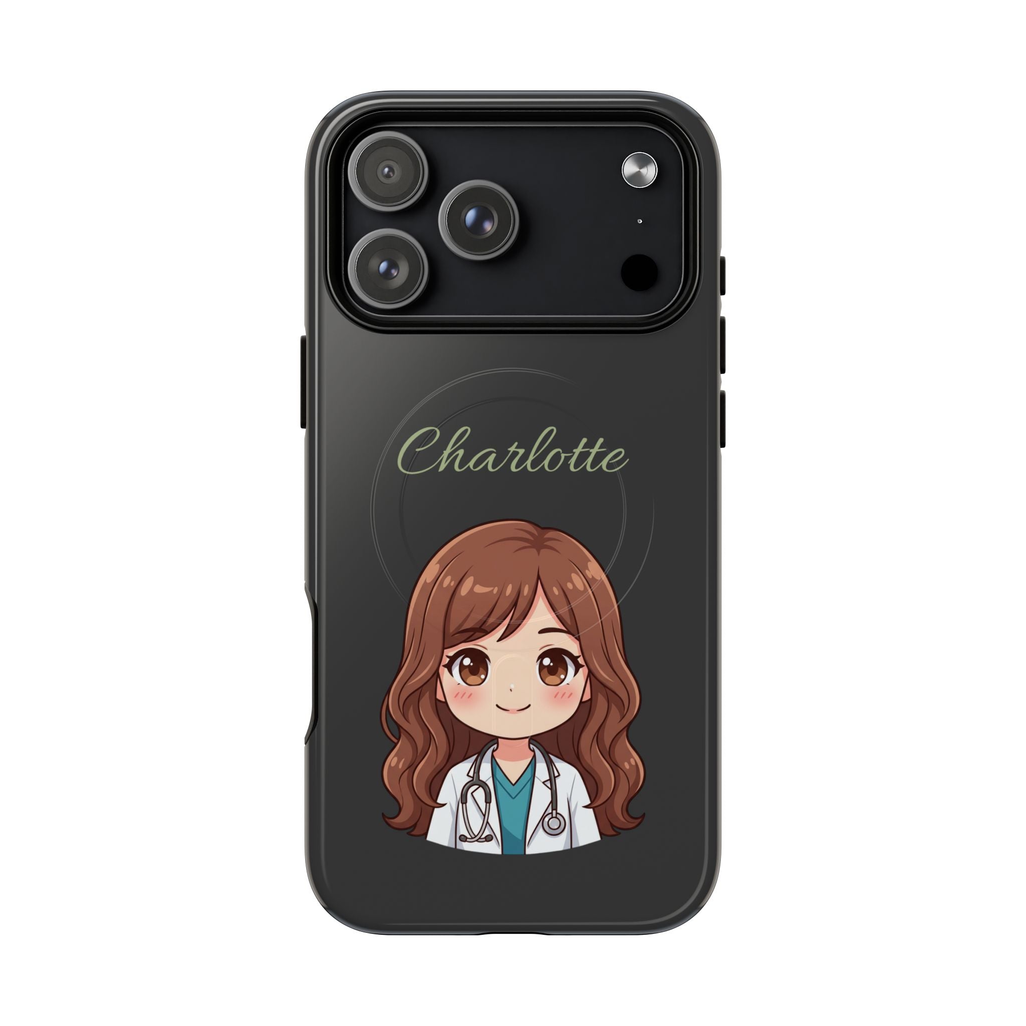 Personalized Tough Magnetic Phone Case | With Custom Name – Cute Illustrated Nurse Character Case for iPhones