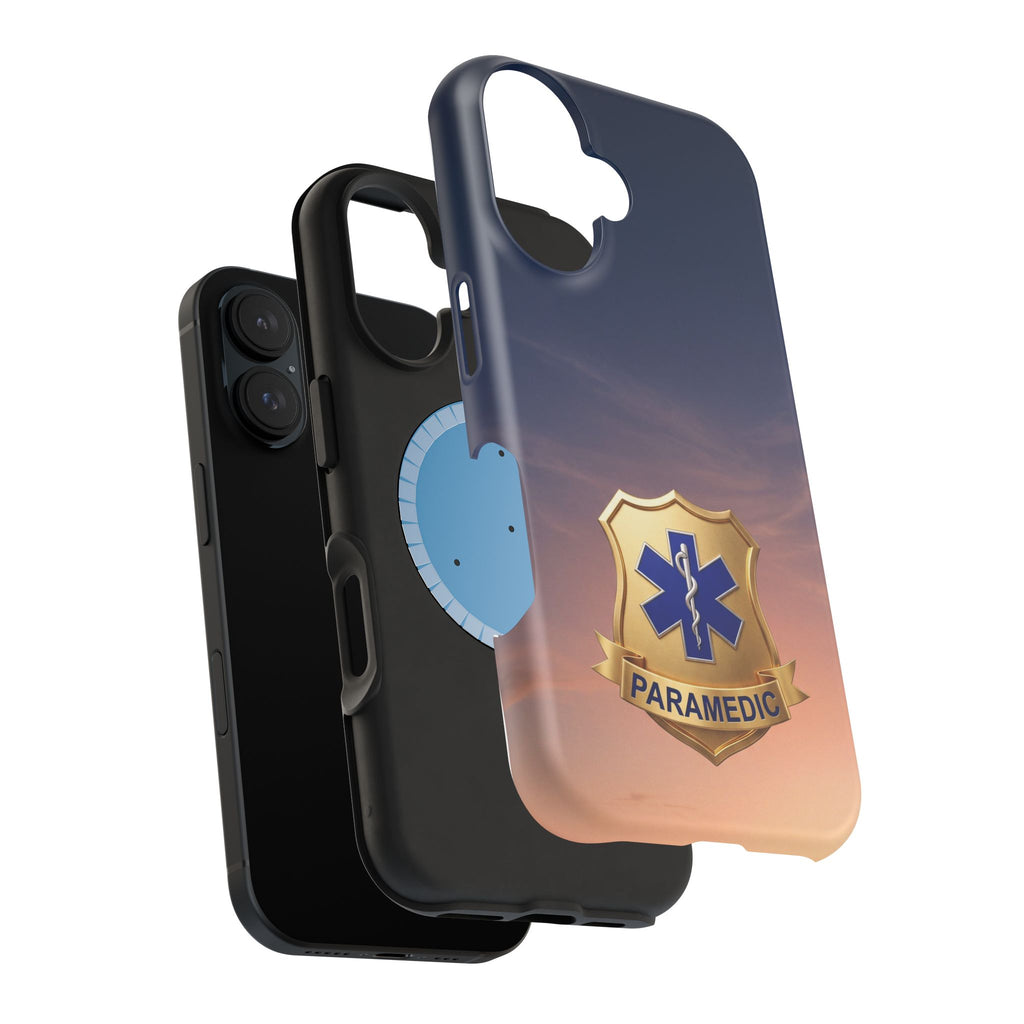 Gold Paramedic Badge Sunset Sky Phone Case — Magnetic Wireless Charging Cover