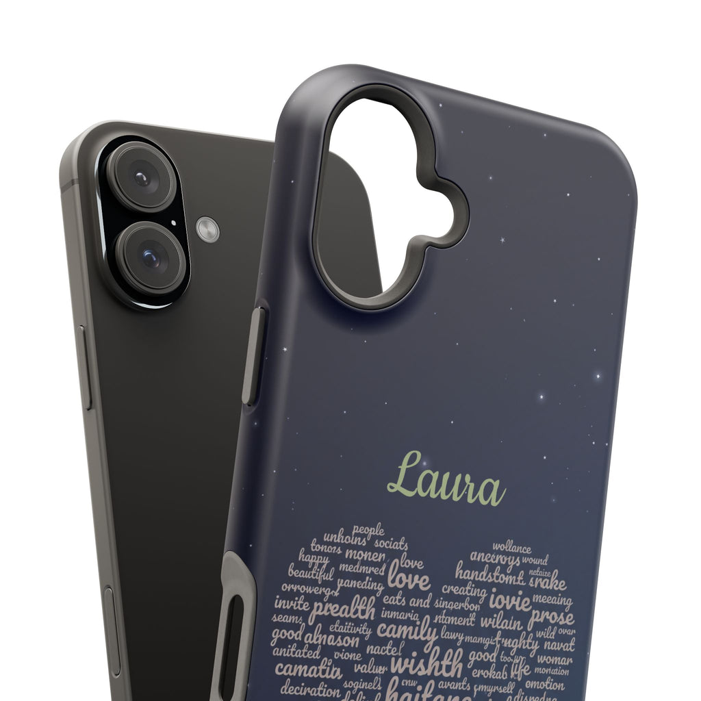 Personalized Teacher Heart Word Art Phone Case — Navy Wireless Charging Cover