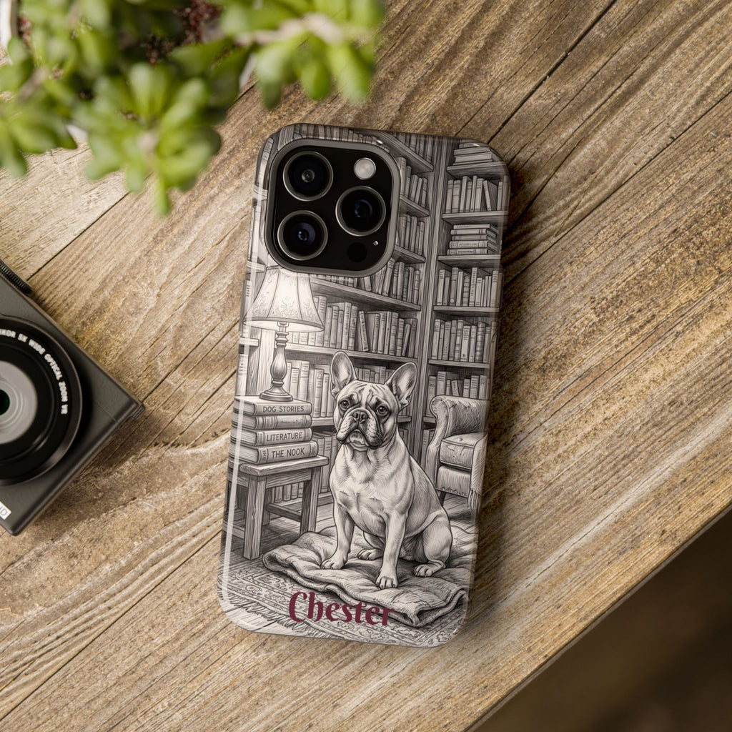 Personalized French Bulldog Library Study Phone Case — Wireless Charging Cover