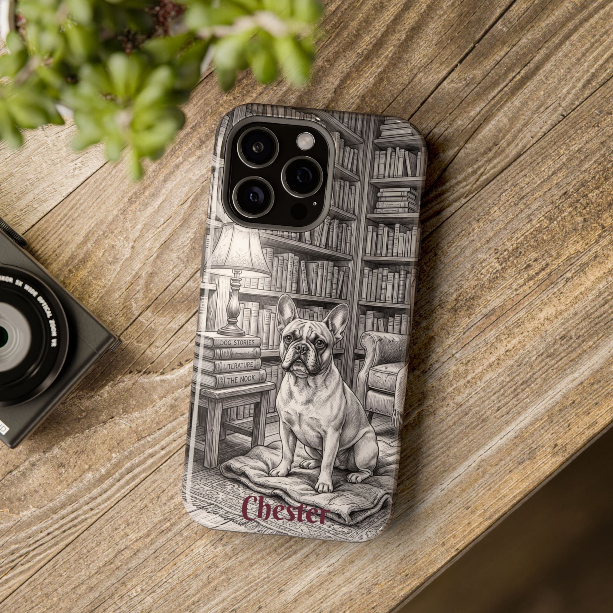 Personalized French Bulldog Library Study Phone Case — Wireless Charging Cover