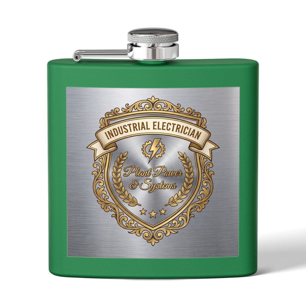 Flask — "Industrial Electrician: Plant Power & Systems" (Crest Edition) 6oz Stainless Steel Hip Flask