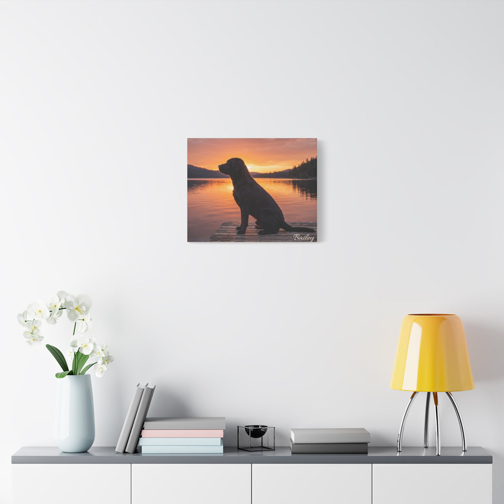 Black Labrador Personalized Canvas | Lakeside Sunset Silhouette Wall Art