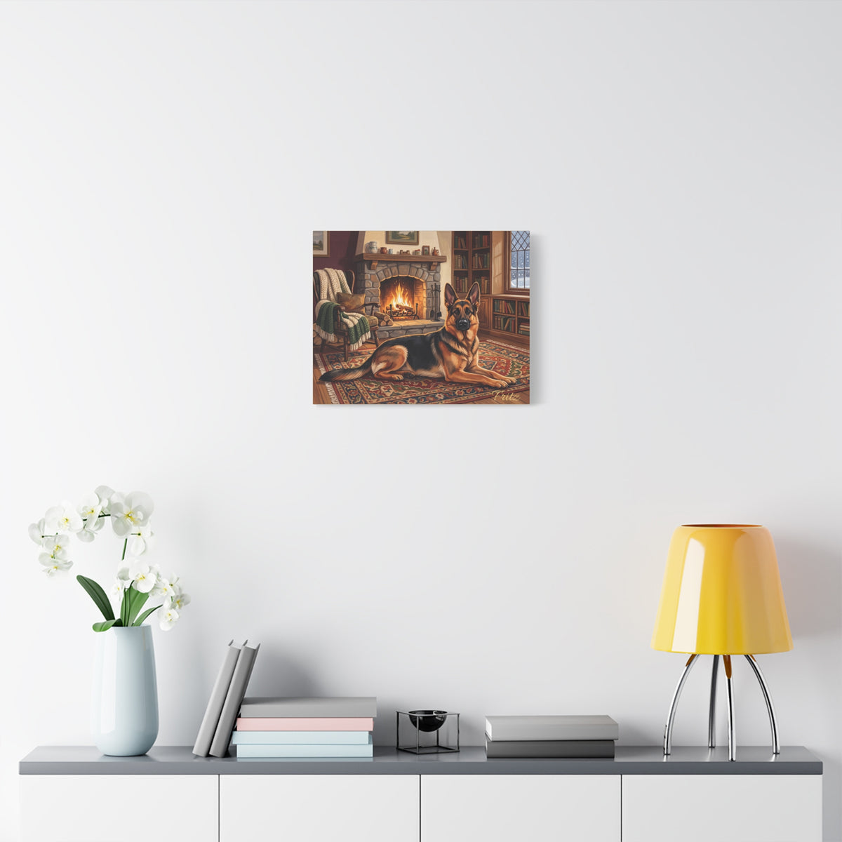 German Shepherd Personalized Canvas | Cozy Fireside Cabin Wall Art