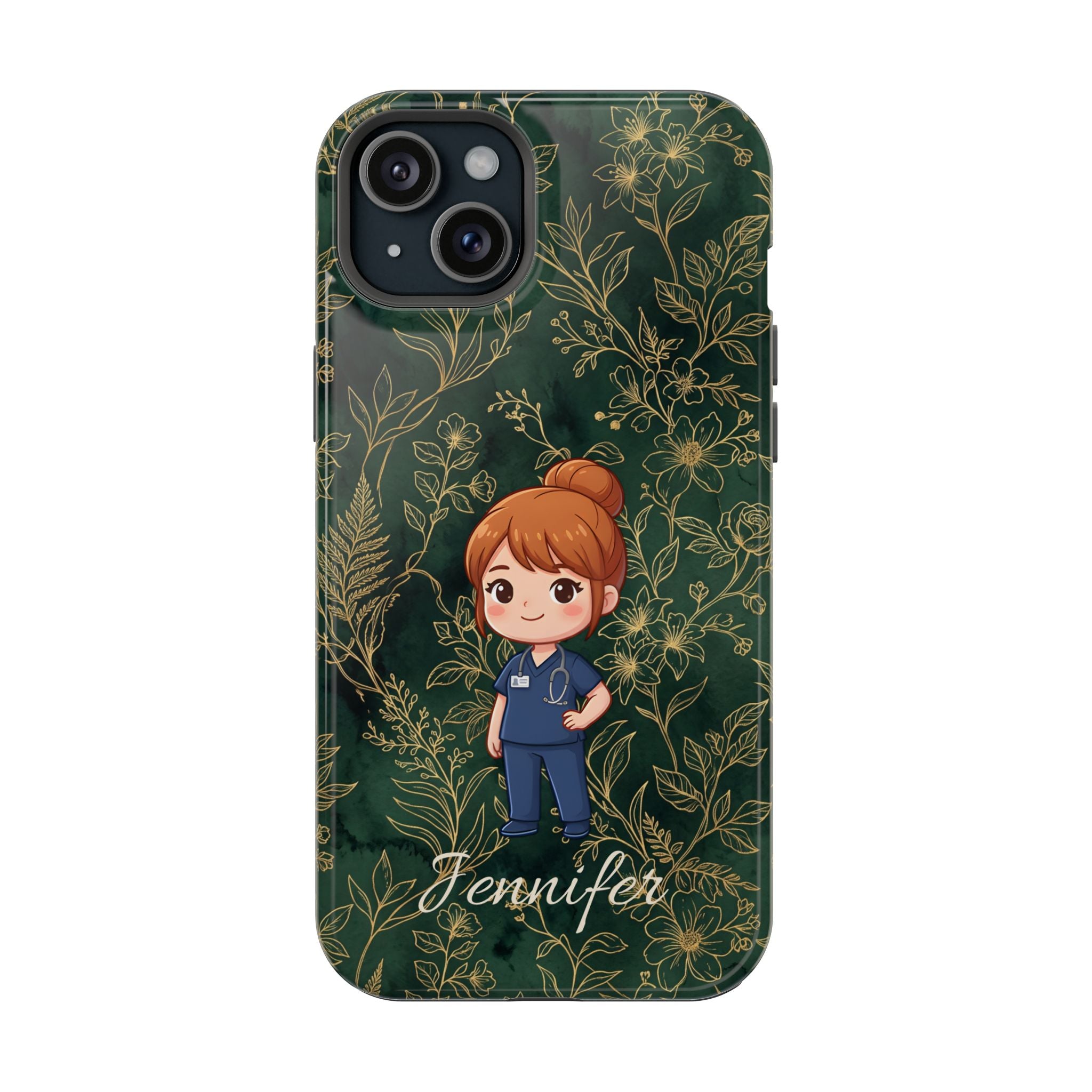 Personalized Nurse Botanical Phone Case — Impact-Resistant Wireless Charging Cover