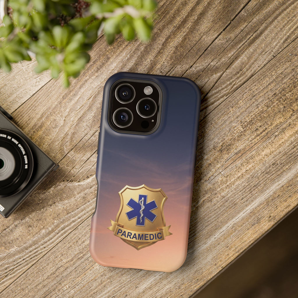 Gold Paramedic Badge Sunset Sky Phone Case — Magnetic Wireless Charging Cover