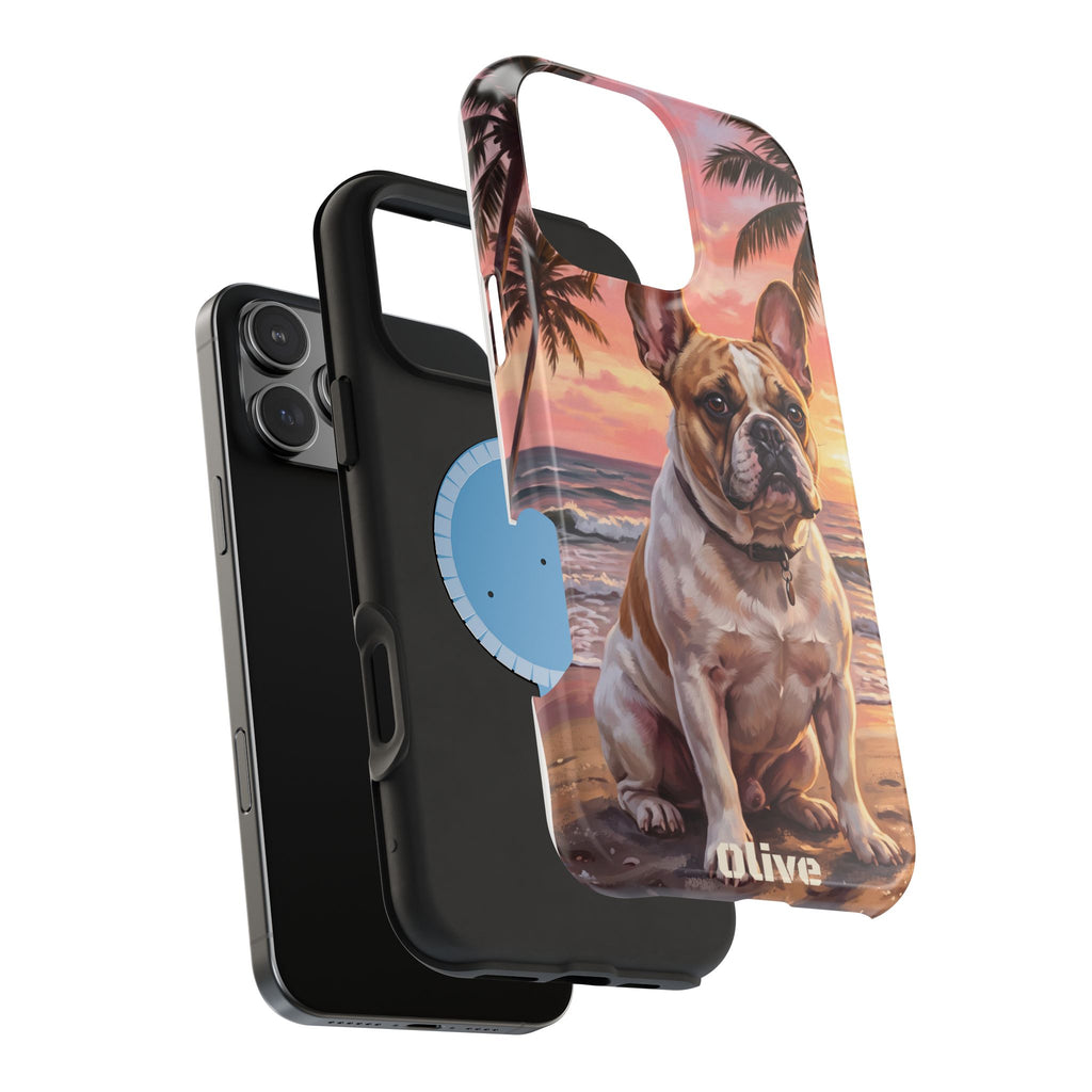 Personalized French Bulldog Beach Portrait Phone Case — Wireless Charging Cover