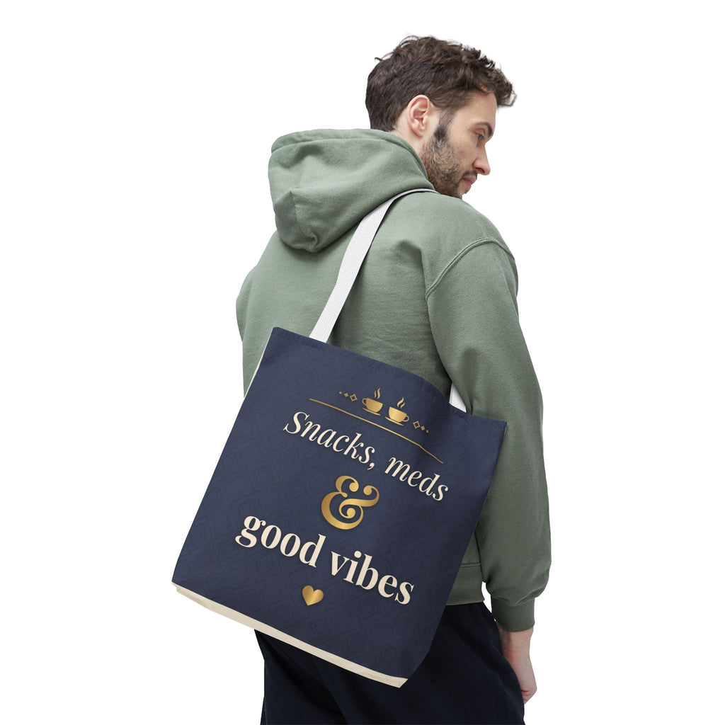 Snacks Meds & Good Vibes Tote | Funny Nurse Gift Tote Bag | Healthcare Worker Humour Gift | Premium Polyester Carry-All