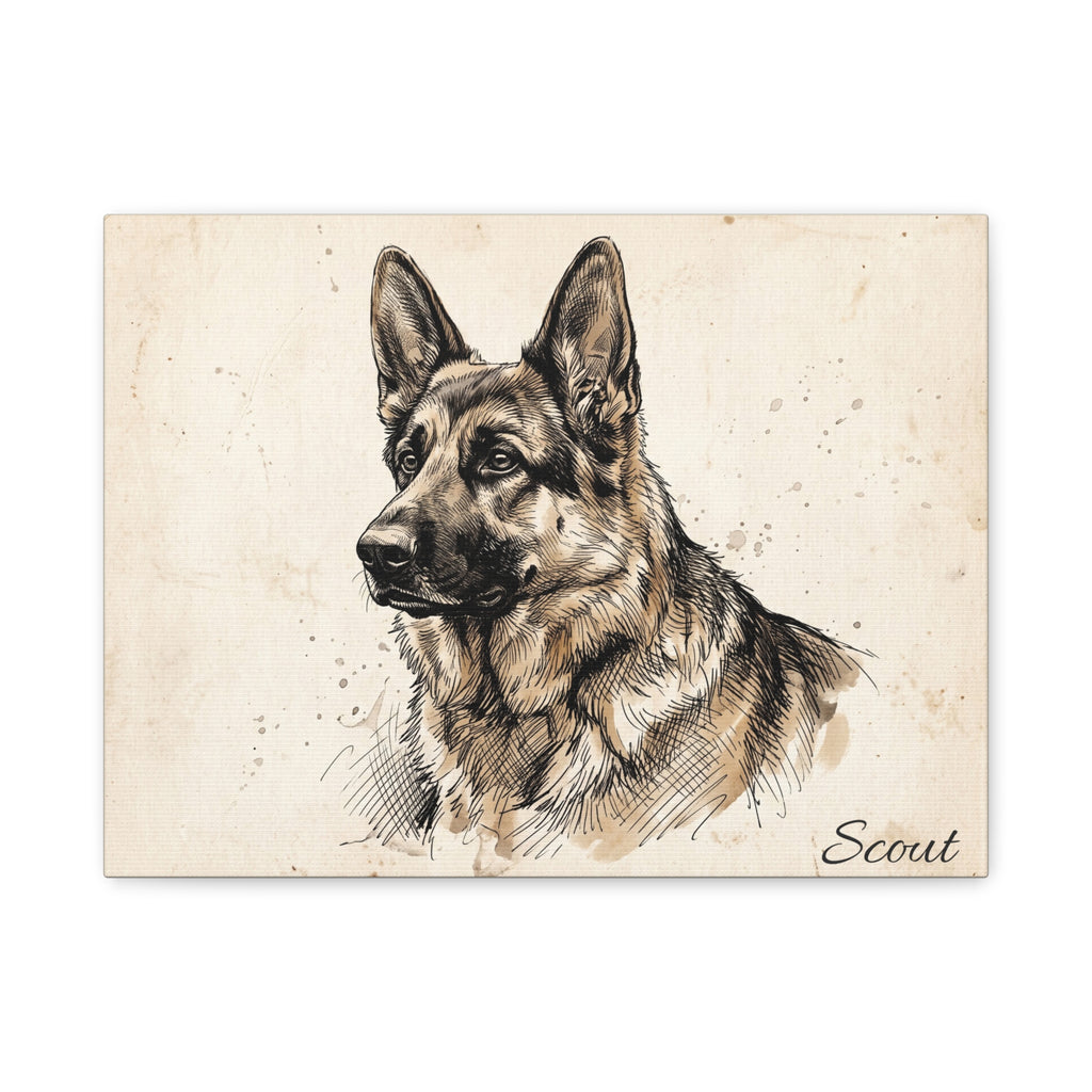 German Shepherd Personalized Canvas | Vintage Sketch Wall Art