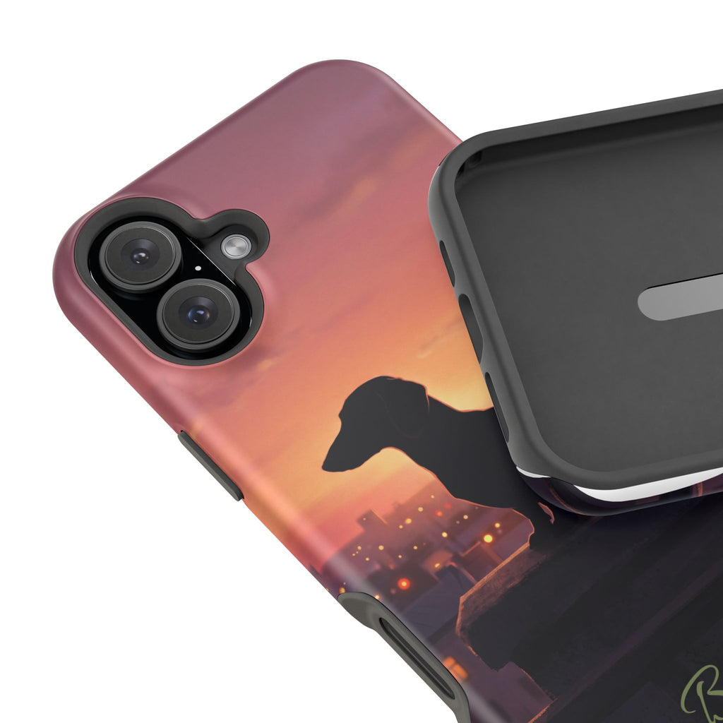 Personalized Dachshund Rooftop Sunset Phone Case — Wireless Charging Cover