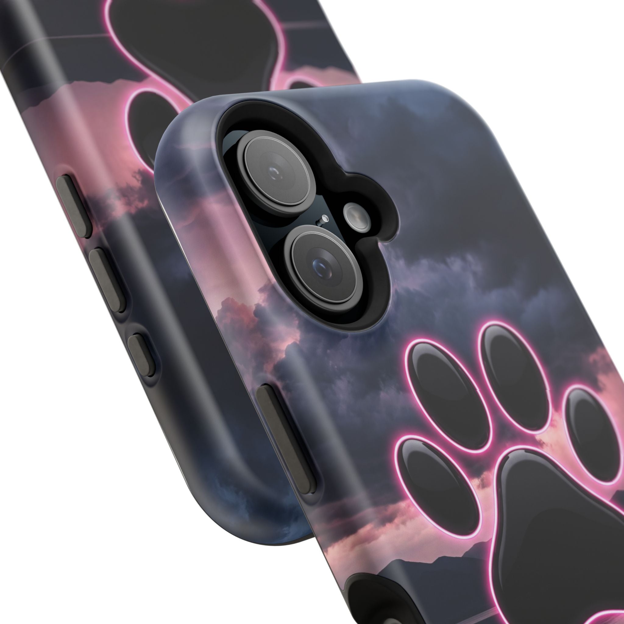 Neon Paw Print Phone Case — Impact-Resistant Wireless Charging Cover