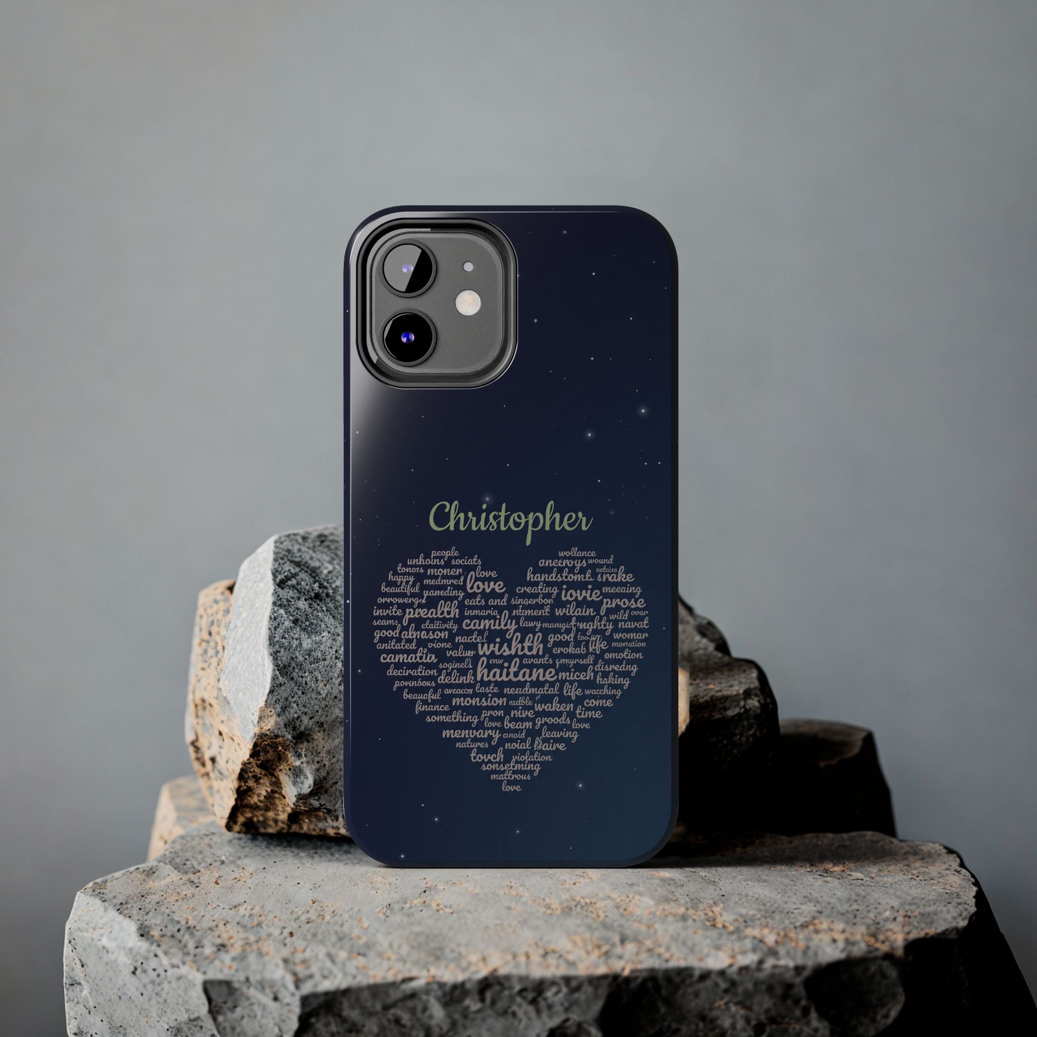 Personalized Teacher Heart Word Cloud Phone Case — Custom Name Starry Design
