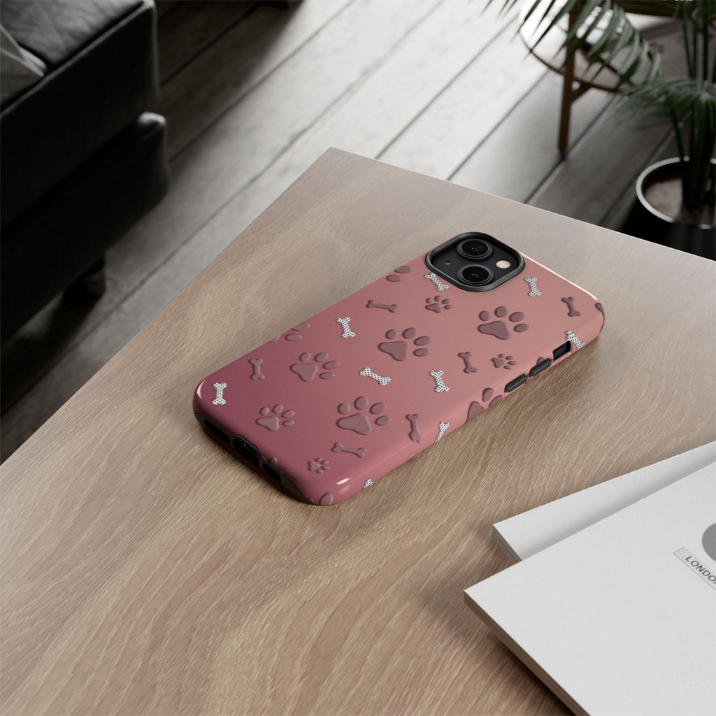 iPhone & Samsung Phone Case | Paw Print & Bone  | Dusty Rose Pattern Case for Frenchie Lovers