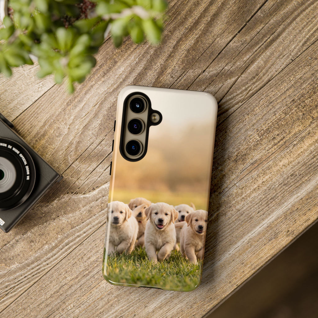 Golden Retriever Puppies Phone Case | Playful Puppy Pack Running in Grass | iPhone & Samsung