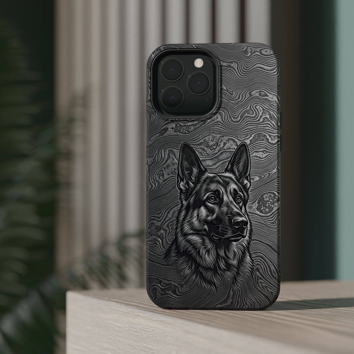 German Shepherd Phone Case | Damascus Art — Tough Magnetic Case with Wireless Charging