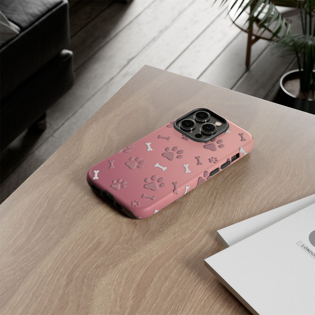iPhone & Samsung Phone Case | Paw Print & Bone  | Dusty Rose Pattern Case for Frenchie Lovers