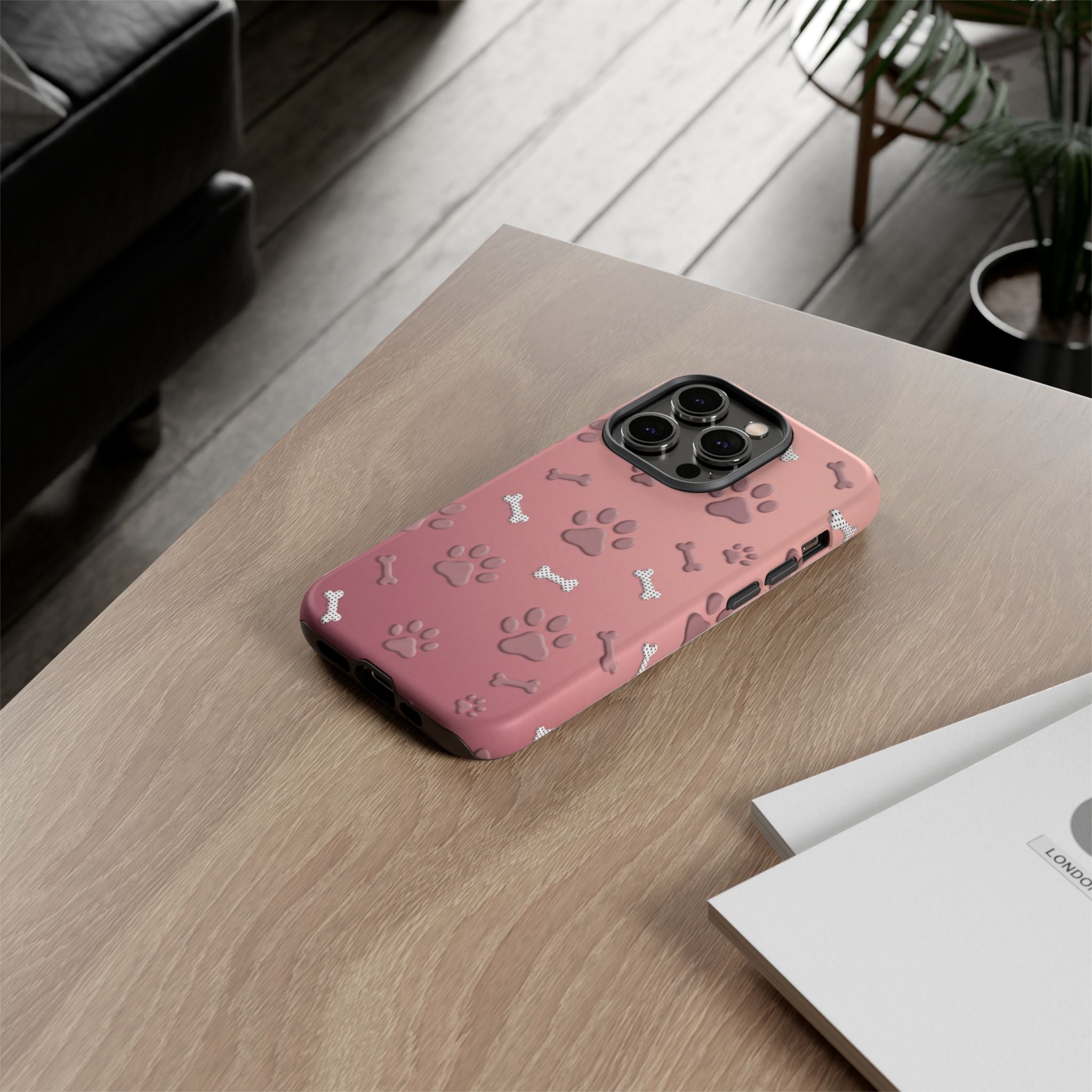 iPhone & Samsung Phone Case | Paw Print & Bone  | Dusty Rose Pattern Case for Frenchie Lovers