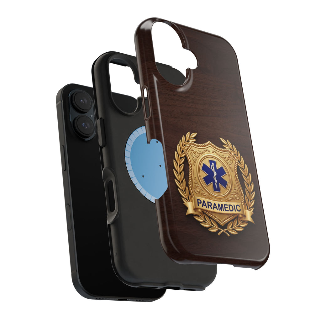 Gold Paramedic Laurel Badge Wood Phone Case — Magnetic Wireless Charging Cover