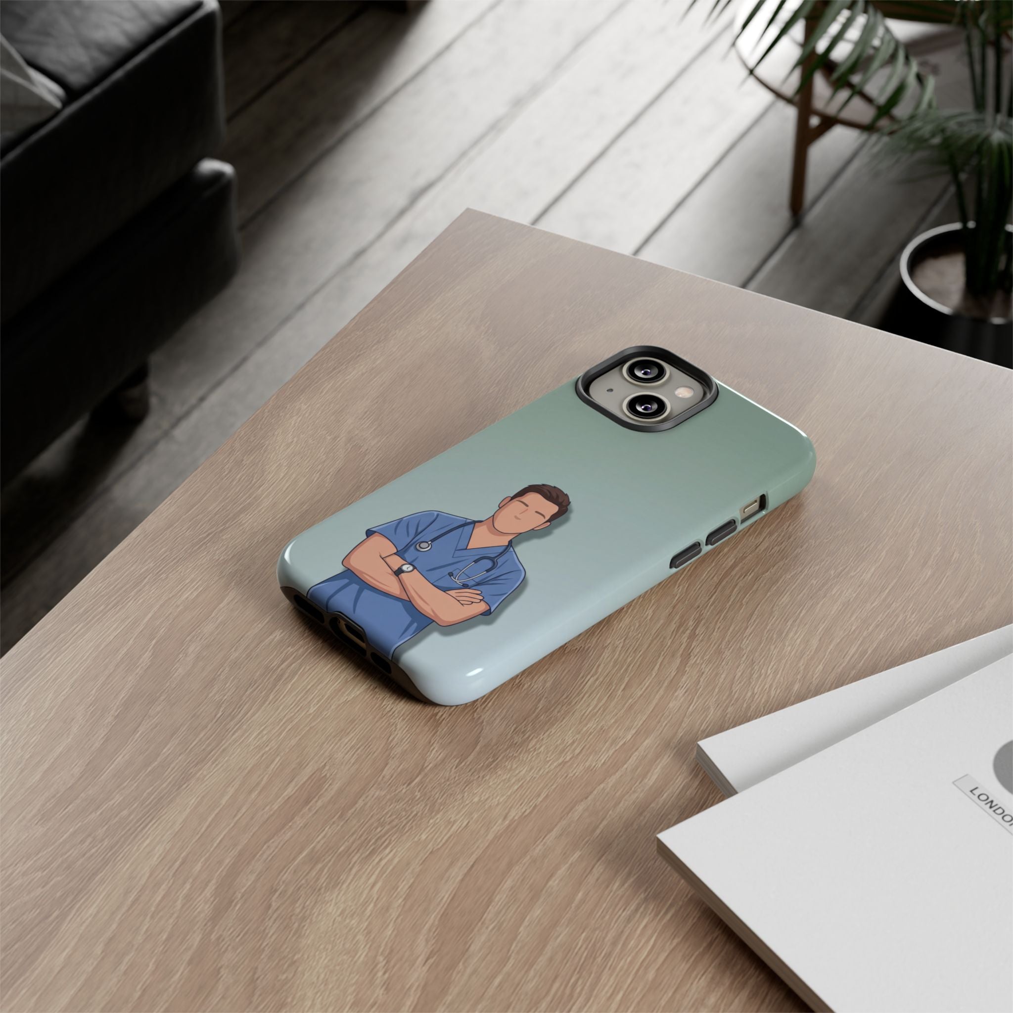 Male Nurse Phone Case | Confident Nurse in Blue Scrubs Illustration | iPhone & Samsung