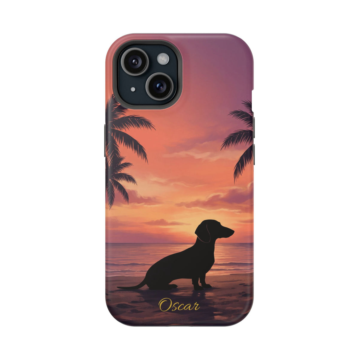 Personalized Dachshund Tropical Beach Sunset Phone Case — Wireless Charging Cover