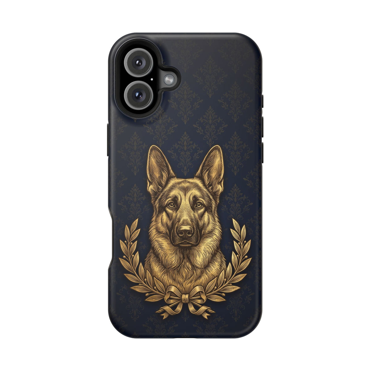 German Shepherd Phone Case | Navy Gold Laurel Art — Tough Magnetic Case with Wireless Charging