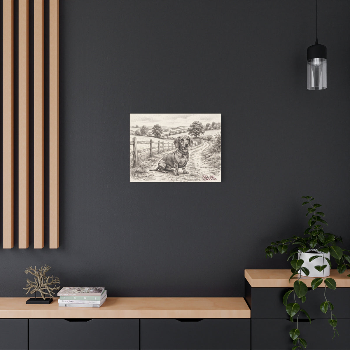 Dachshund Countryside Sketch Personalized Canvas | Rustic Farm Path Wall Art