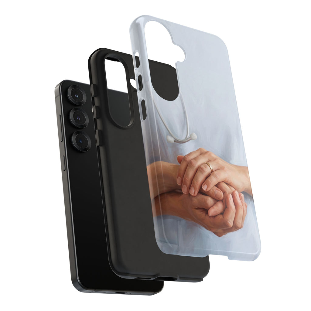 Nurse's Comforting Hands Phone Case | Caring Hands & Stethoscope Illustration | iPhone & Samsung
