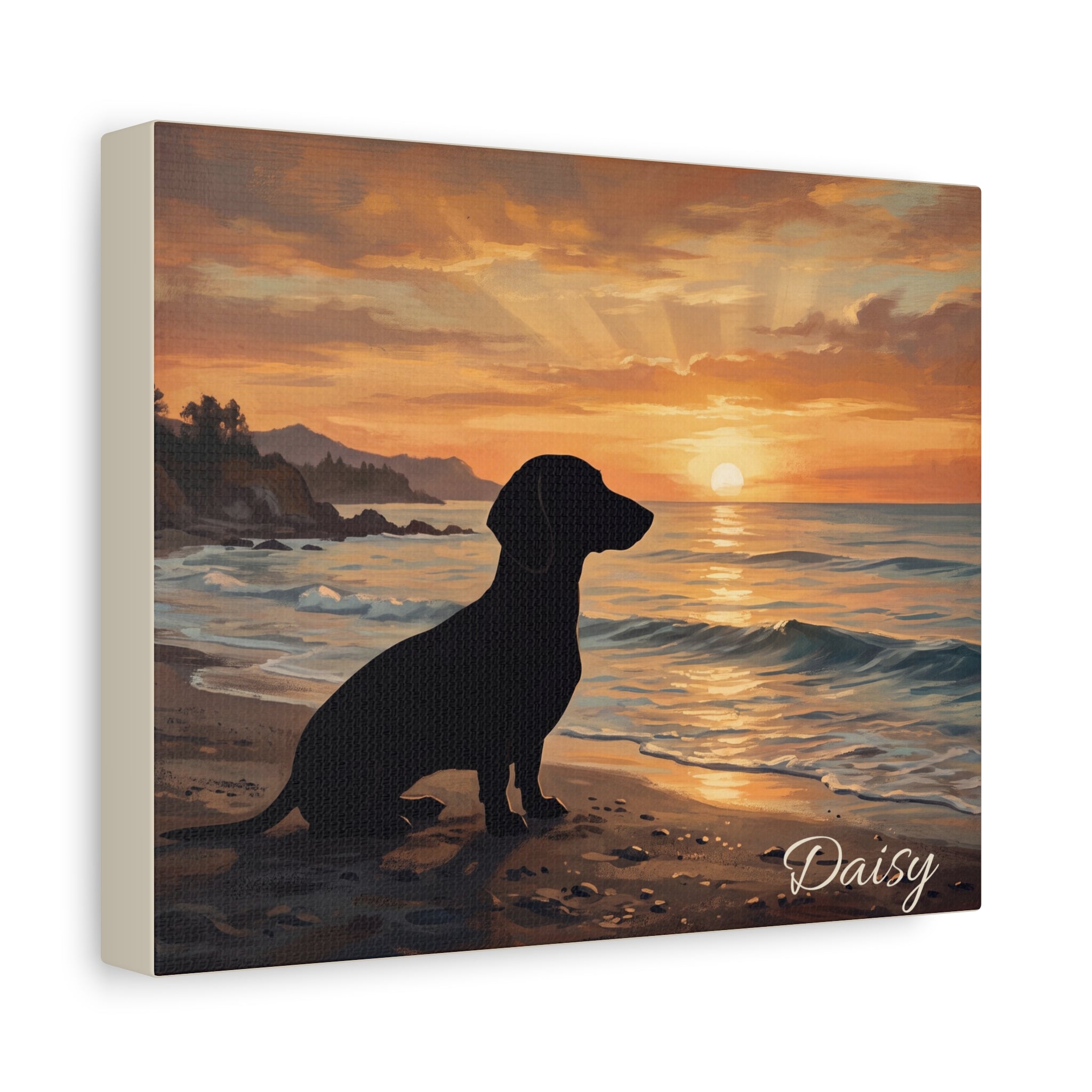 Dachshund Silhouette Personalized Canvas | Beach Sunset Wall Art