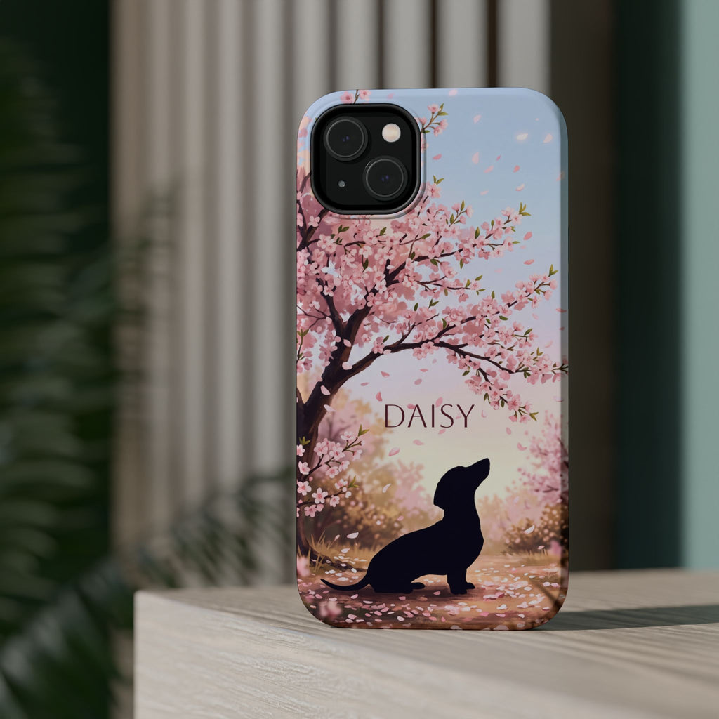 Personalized Dachshund Cherry Blossom Phone Case — Wireless Charging Cover