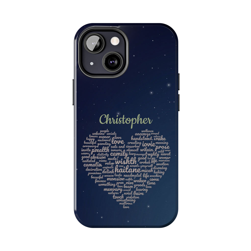 Personalized Teacher Heart Word Cloud Phone Case — Custom Name Starry Design