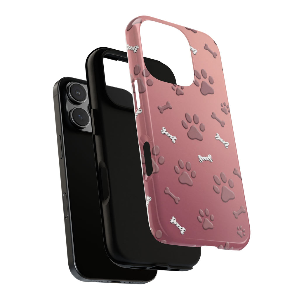 iPhone & Samsung Phone Case | Paw Print & Bone  | Dusty Rose Pattern Case for Frenchie Lovers
