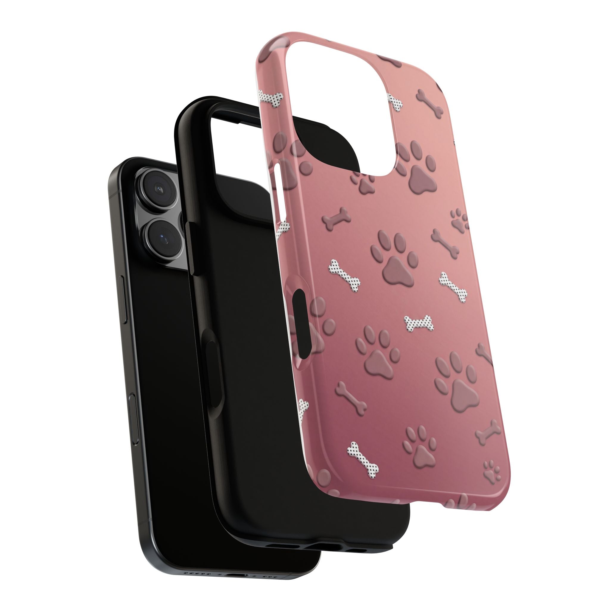 iPhone & Samsung Phone Case | Paw Print & Bone  | Dusty Rose Pattern Case for Frenchie Lovers