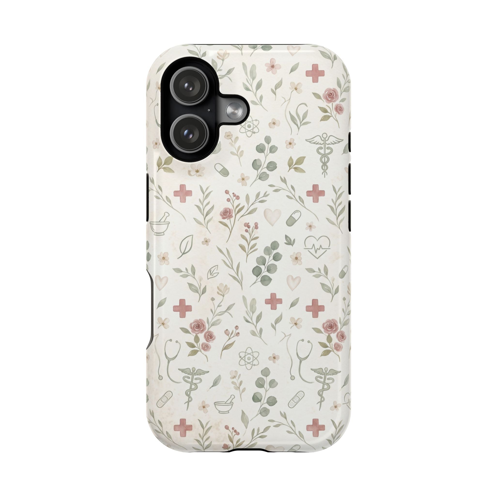 Floral Nurse Phone Case — Impact-Resistant Wireless Charging Cover