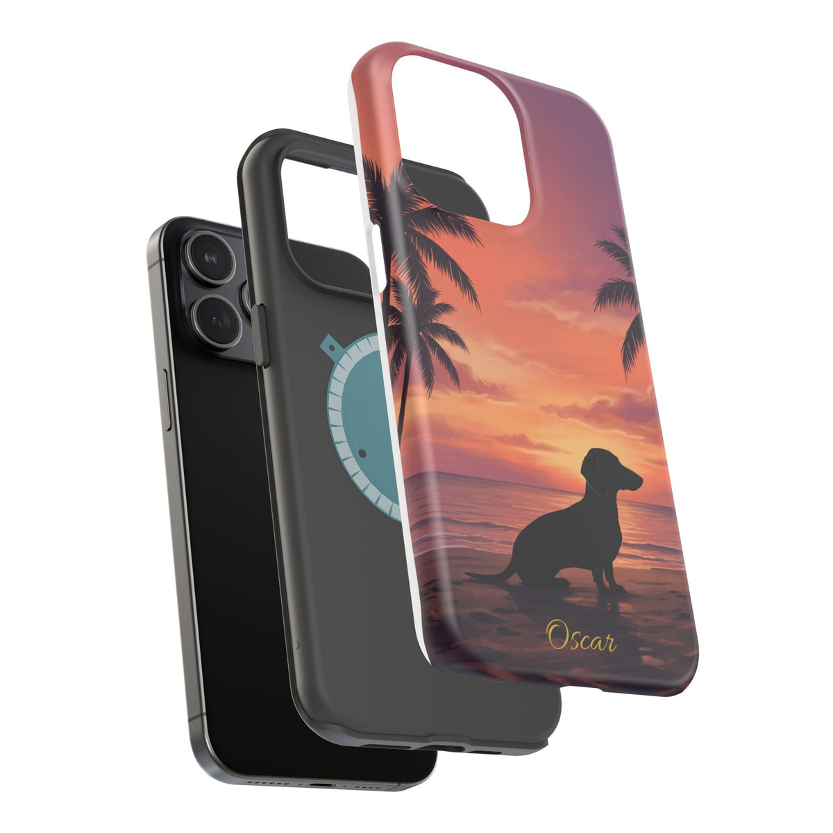 Personalized Dachshund Tropical Beach Sunset Phone Case — Wireless Charging Cover