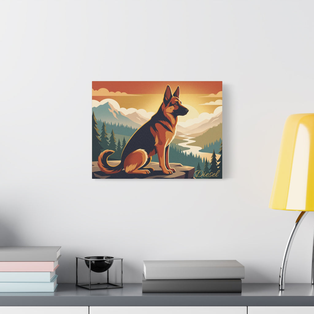 German Shepherd Personalized Canvas | Retro Mountain Adventure Wall Art