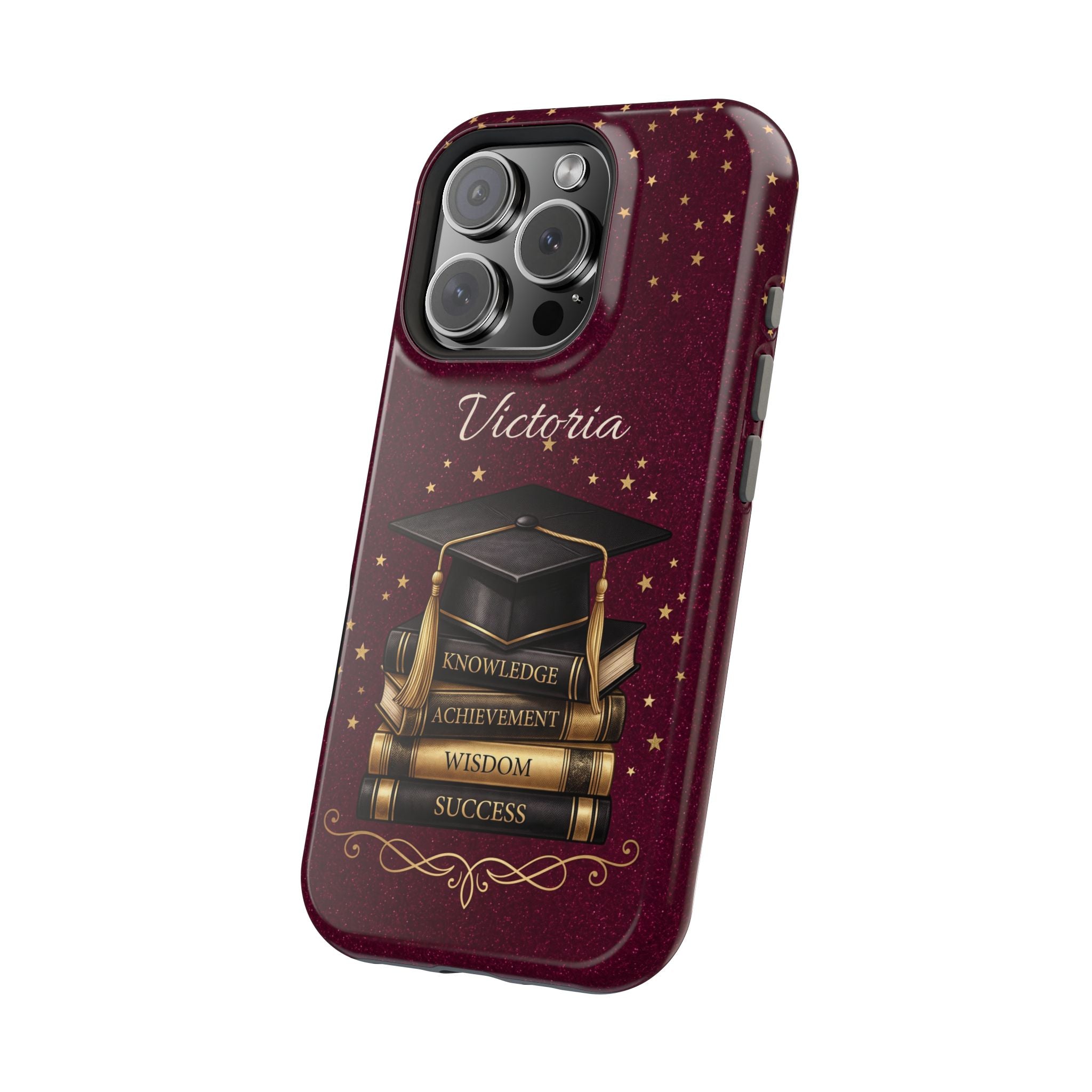 Graduation Cap & Books Personalized Teacher Phone Case — Wireless Charging Cover