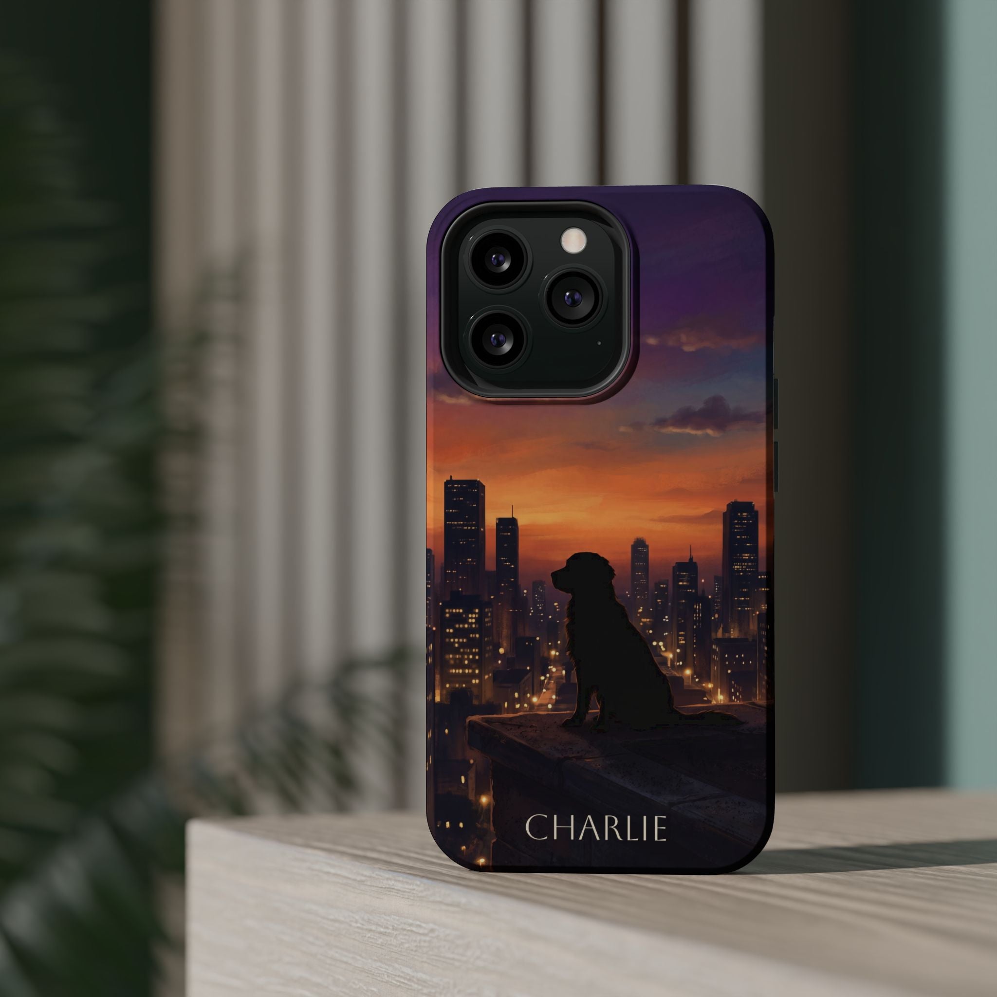 Personalized Golden Retriever City Skyline Phone Case — Wireless Charging Cover