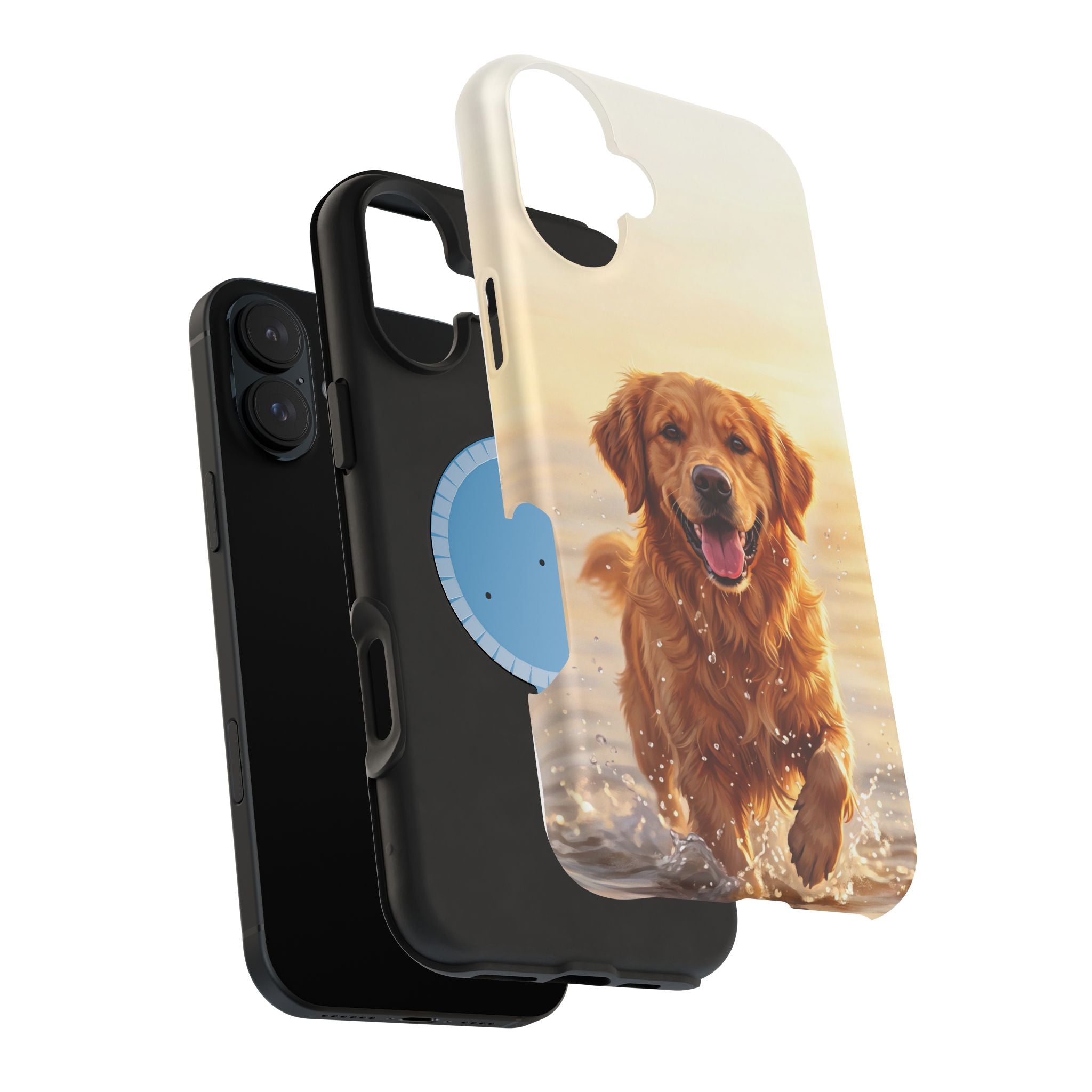 Beach Golden Retriever Phone Case — Impact-Resistant Wireless Charging Cover